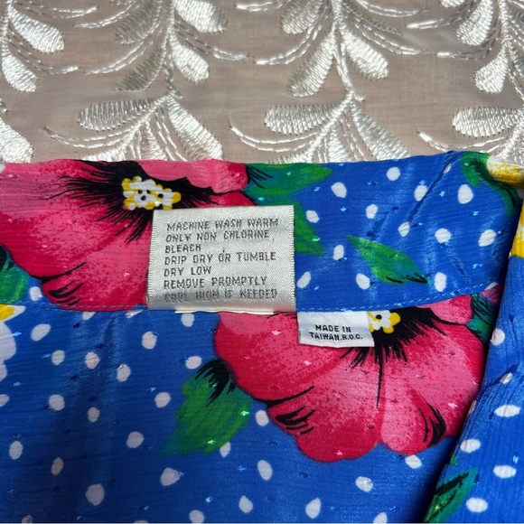 Vintage Floral Polka Dot Blue Hawaiian Shirt -Size M -TP04 - Picture 7 of 9